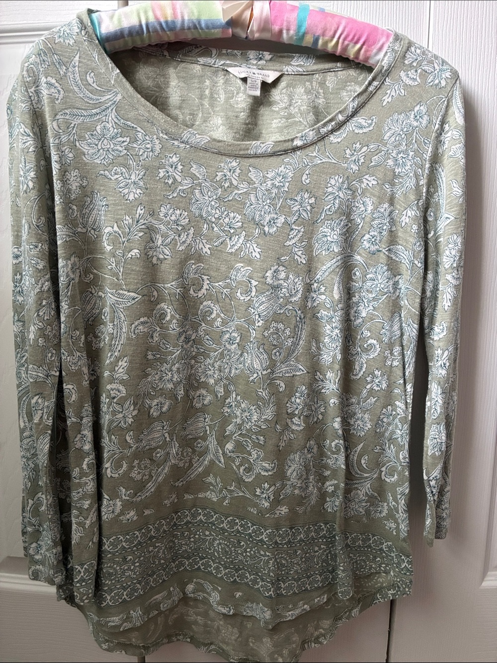 Lucky Brand Sage Green Floral Long-Sleeve Tee